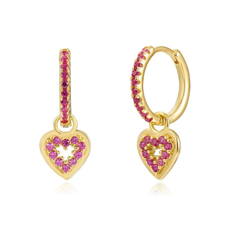 Stainless Steel CZ Heart Hoop Earring Red Punk Piercing Jewelry