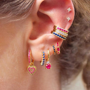 Stainless Steel CZ Heart Hoop Earring Red Punk Piercing Jewelry