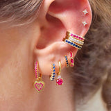 Stainless Steel CZ Heart Hoop Earring Red Punk Piercing Jewelry
