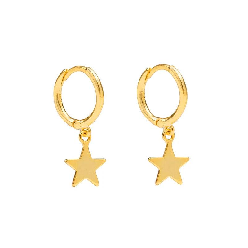 18k Silver Zircon Star Hoops Earrings For Women
