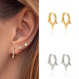 18k Silver Zircon Star Hoops Earrings For Women