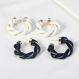 Leather Metal Twisted Weave Geometric Circel Green Earrings