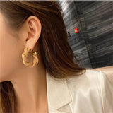 Leather Metal Twisted Weave Geometric Circel Green Earrings