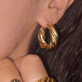 Punk Stainless Steel Twisted Hoop Earrings Plated Waterproof Jewelry