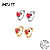 925 Sterling Silver Red Heart Hoop Earrings Bohemian Fine Jewelry