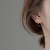 925 Sterling Silver Red Heart Hoop Earrings Bohemian Fine Jewelry