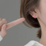925 Sterling Silver Red Heart Hoop Earrings Bohemian Fine Jewelry