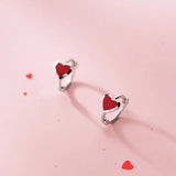 925 Sterling Silver Red Heart Hoop Earrings Bohemian Fine Jewelry