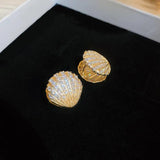Uilz Shell Geometric Hoop Earrings Irregular Zircon Stud Earring
