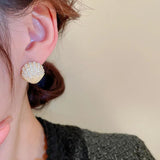 Uilz Shell Geometric Hoop Earrings Irregular Zircon Stud Earring
