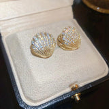 Uilz Shell Geometric Hoop Earrings Irregular Zircon Stud Earring