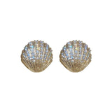Uilz Shell Geometric Hoop Earrings Irregular Zircon Stud Earring