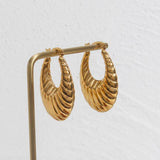 Stylish Hollow Oval Texture Earrings PVD Plating Hoops