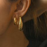 Stylish Hollow Oval Texture Earrings PVD Plating Hoops