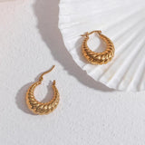 Stylish Hollow Oval Texture Earrings PVD Plating Hoops