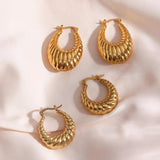 Stylish Hollow Oval Texture Earrings PVD Plating Hoops