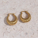 Stylish Hollow Oval Texture Earrings PVD Plating Hoops