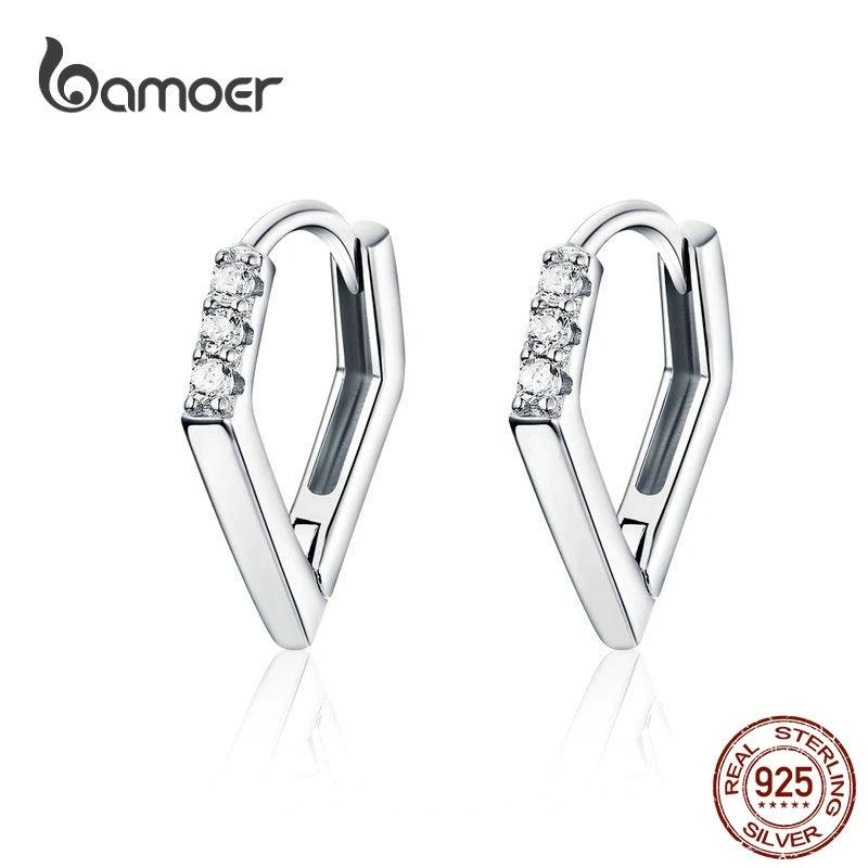 V Shape Hoop Earrings Hiphop Silver Earrings for Women Men 925 Sterling Silver