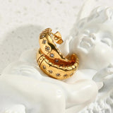 Zirconia Paved C Shape Hoop Earrings Stainless Steel Stud Earrings