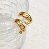 Zirconia Paved C Shape Hoop Earrings Stainless Steel Stud Earrings
