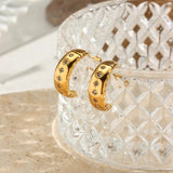 Zirconia Paved C Shape Hoop Earrings Stainless Steel Stud Earrings