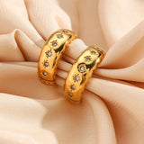 Zirconia Paved C Shape Hoop Earrings Stainless Steel Stud Earrings