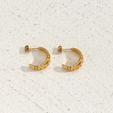 Zirconia Paved C Shape Hoop Earrings Stainless Steel Stud Earrings