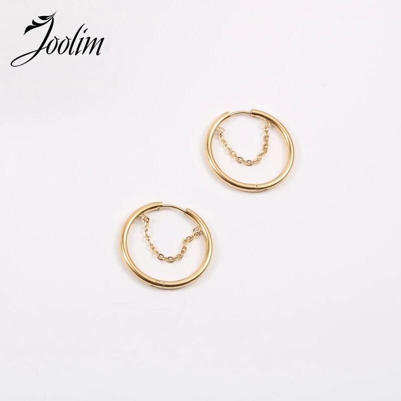 Minimalist Waterproof Stainless Steel Earrings with Chain Strap