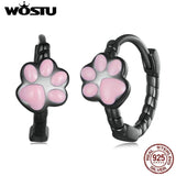 Sterling Silver Pink Cat Claw Hoop Earrings Animal Drop Ear Clips