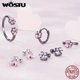 Sterling Silver Pink Cat Claw Hoop Earrings Animal Drop Ear Clips