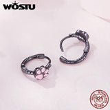 Sterling Silver Pink Cat Claw Hoop Earrings Animal Drop Ear Clips