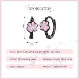 Sterling Silver Pink Cat Claw Hoop Earrings Animal Drop Ear Clips