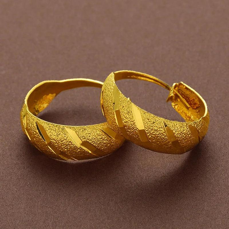24K Circle Round Hoop Earrings for Women's Statement Gold Charm Earrings