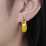 24K Circle Round Hoop Earrings for Women's Statement Gold Charm Earrings