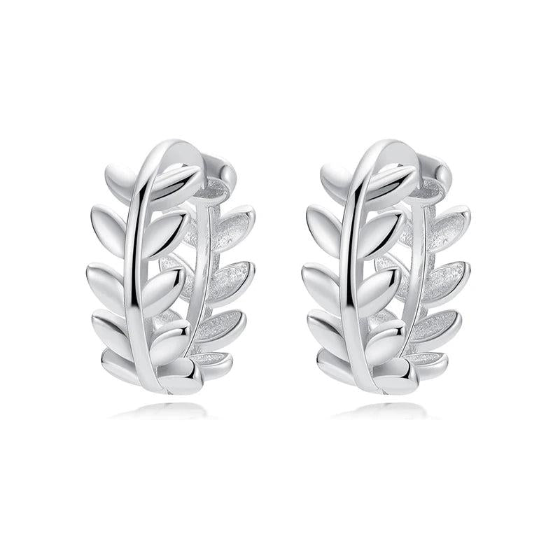 TrustDavis 925 Sterling Silver Hoop Earrings Wedding Party Leaf Earrings