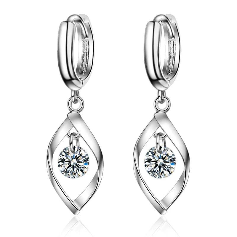 925 Silver Smart Zircon Leaf Earrings Charm Jewelry