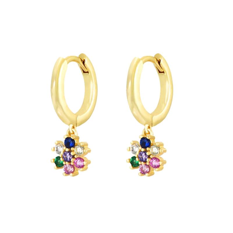 925 Silver Crystal Hoop Earrings Rainbow Zircon Circle Huggie Jewelry