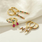 925 Silver Crystal Hoop Earrings Rainbow Zircon Circle Huggie Jewelry