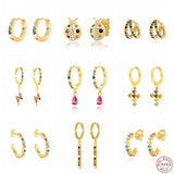 925 Silver Crystal Hoop Earrings Rainbow Zircon Circle Huggie Jewelry