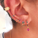 925 Silver Crystal Hoop Earrings Rainbow Zircon Circle Huggie Jewelry