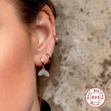 925 Silver Crystal Hoop Earrings Rainbow Zircon Circle Huggie Jewelry