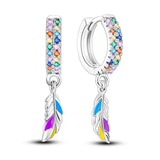 Colorful CZ Indian Feather Earrings Hoop Silver Party Gift for Mom