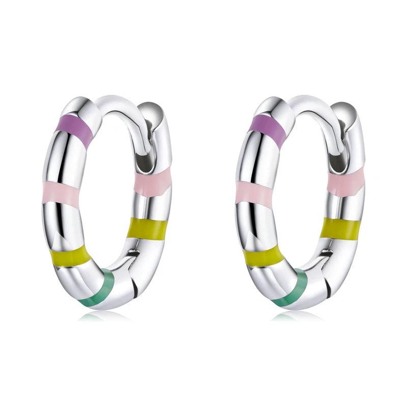 Rainbow Ribbon Mini Hoop Earrings 925 Sterling Silver Women's Jewelry