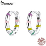 Rainbow Ribbon Mini Hoop Earrings 925 Sterling Silver Women's Jewelry