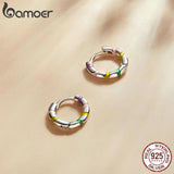 Rainbow Ribbon Mini Hoop Earrings 925 Sterling Silver Women's Jewelry