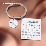 Love You Date Calendar Key Chain Couples Anniversary Keyring Birthday Present