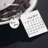Love You Date Calendar Key Chain Couples Anniversary Keyring Birthday Present