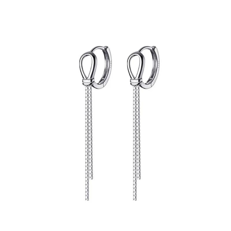 Trustdavis Minimalist 925 Silver Tassel Hoops Earrings For Women Wedding