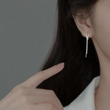Trustdavis Minimalist 925 Silver Tassel Hoops Earrings For Women Wedding