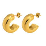 Thick Hoop Earrings for Women, Stainless Steel Chunky C-Shape Open Hoops